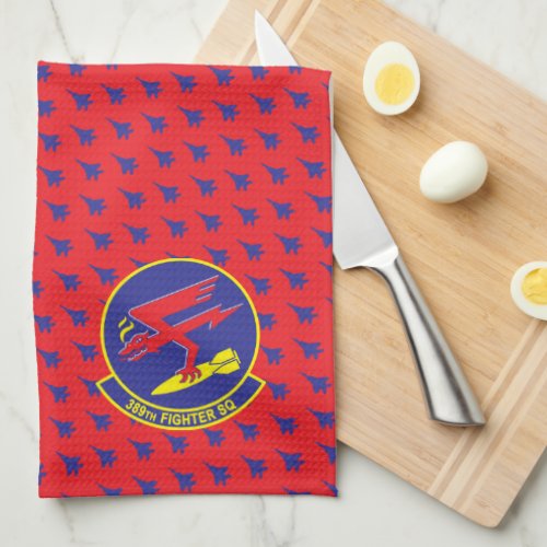 T_Bolts F_15E Fighter Jet Pattern Red Kitchen Towel