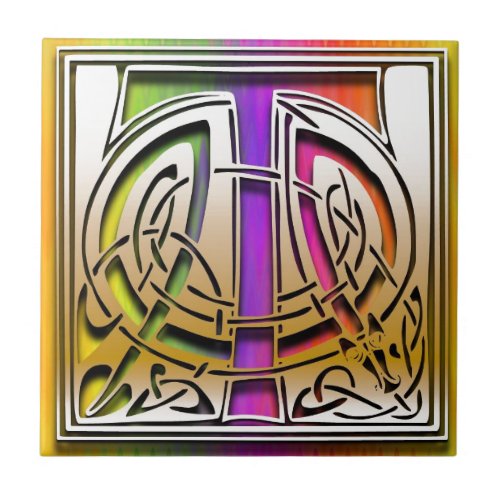 T Celtic Rainbow Custom Monogram Tile