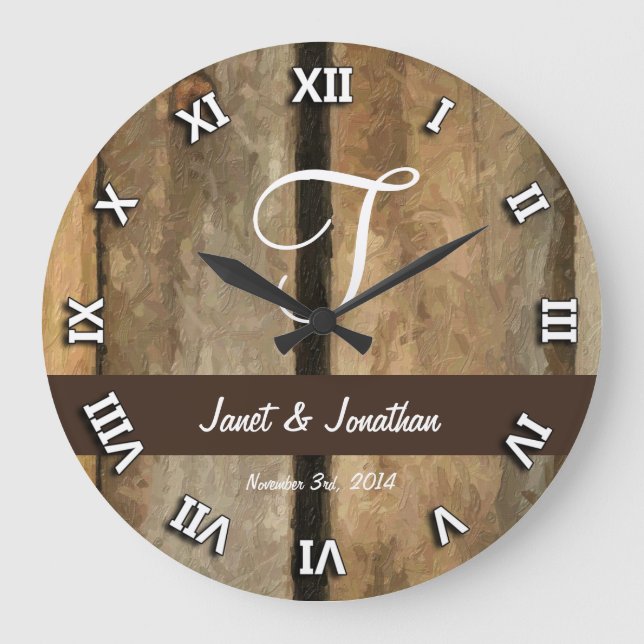 T customizable Wood (print) Monogram Clock (Front)