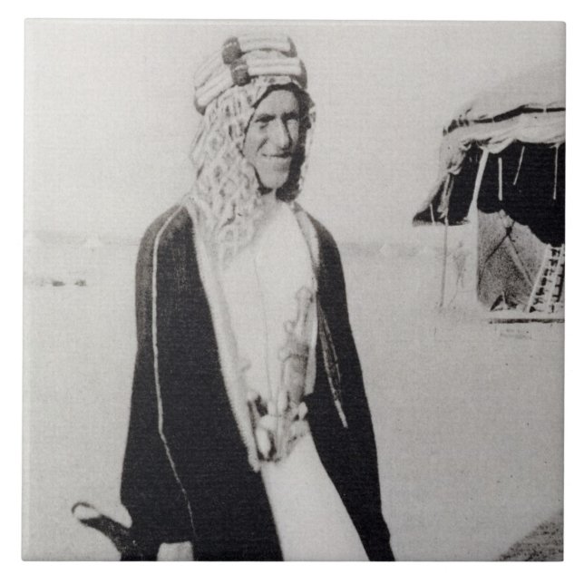 T. E. Lawrence in Arab Dress (b/w photo) Ceramic Tile (Front)