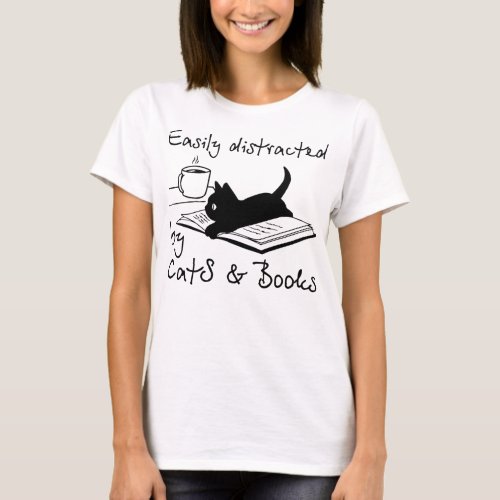 T_Easily Distracted by Cats and Books Cute Cat Boo T_Shirt