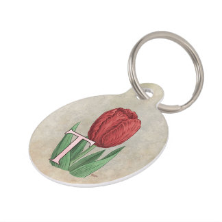 T for Tulip Flower Monogram Pet ID Tag