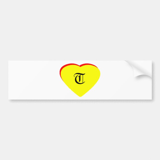 "T" Heart Yellow Red Wedding Invitation The MUSEUM Bumper Sticker (Front)