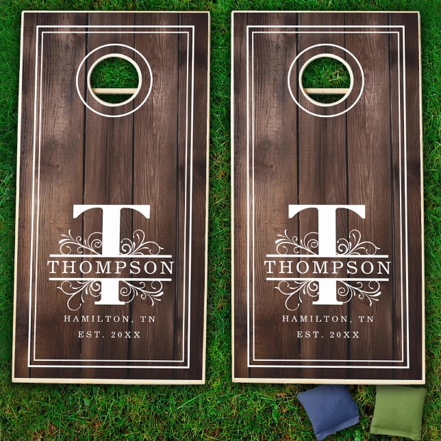 T Initial Monogram Rustic Wood Cornhole Set (T Initial Monogram Rustic Wood Cornhole Set)