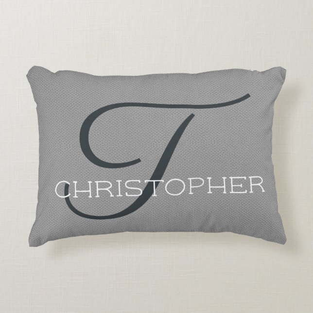 T Initial Personalized Name Black White Gray Accent Pillow (Front)