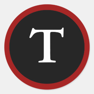 T : Initial T Letter T Red, White & Black Sticker