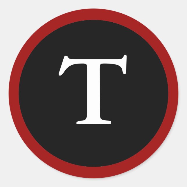 T : Initial T Letter T  Red, White & Black Sticker (Front)