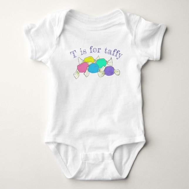 T is for TAFFY Salt Water Saltwater Beach Candy Baby Bodysuit (Front)