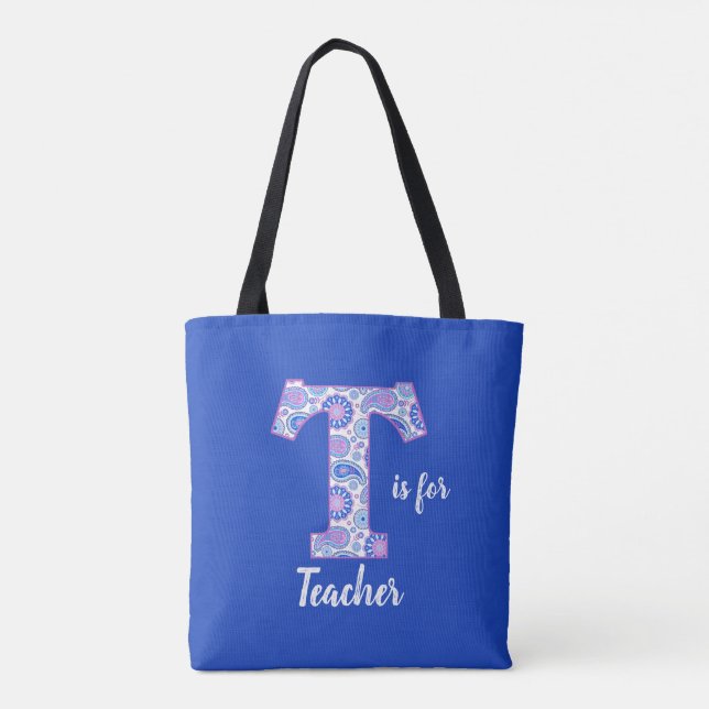 T is for Teacher Blue Tote Bag (Back)