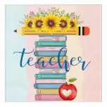 T is for Teacher Floral Pencil Books Apple Acrylic Print
