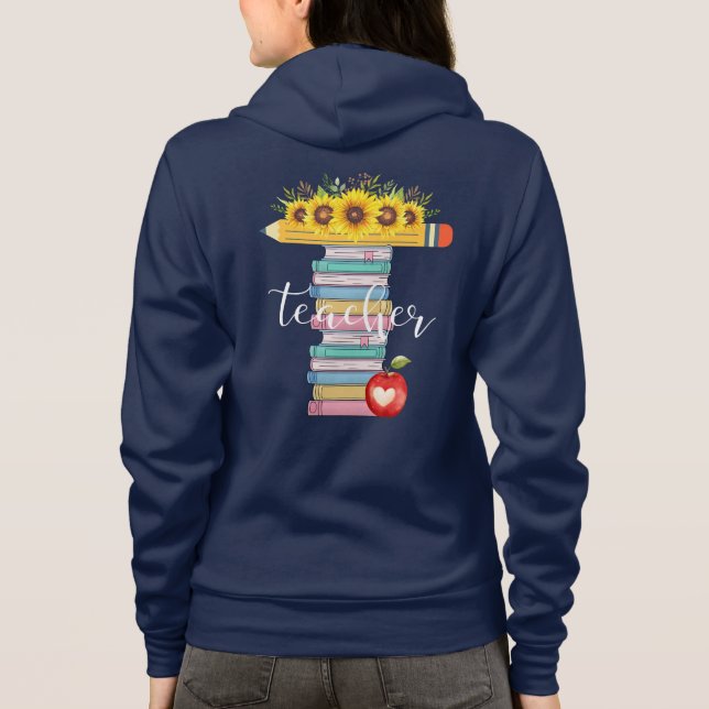 T is for Teacher Floral Pencil Books personalized Hoodie (Back)