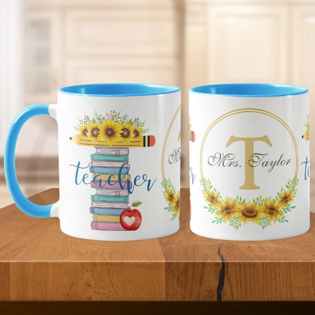 T is for Teacher Floral T Shape Personalized Mug (Creator Uploaded)