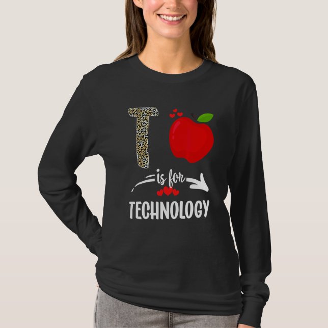 T Is For Technology  Leopard Technology Teacher Sq T-Shirt (Front)