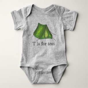 T is for Tent Green Camp Camping Tent Alphabet Baby Bodysuit