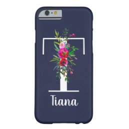 T Letter Initial Monogram Floral Custom Color Name Barely There iPhone 6 Case