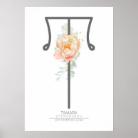 T Letter Monogram Blush Peach Floral Home Decor