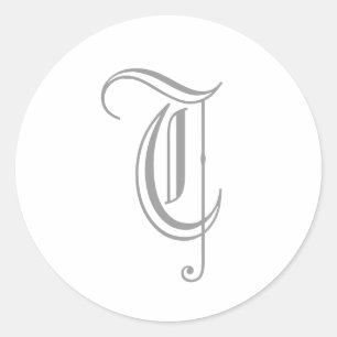 T Letter Monogram Sticker Grey Old English