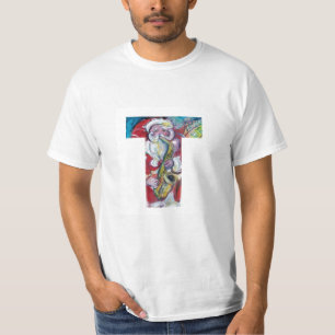 T LETTER /SANTA AND SAX, CHRISTMAS PARTY MONOGRAM T-Shirt