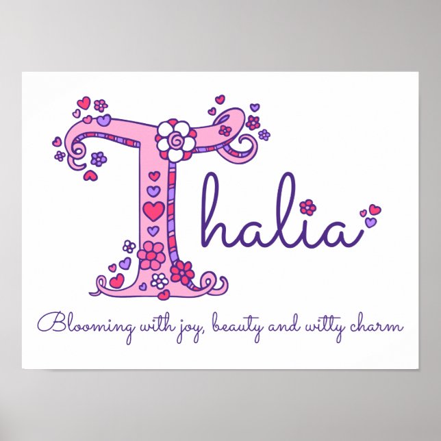 T monogram art Thalia girls name meaning poster (Front)