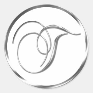 T Monogram Faux Silver Envelope Or Favor Seal