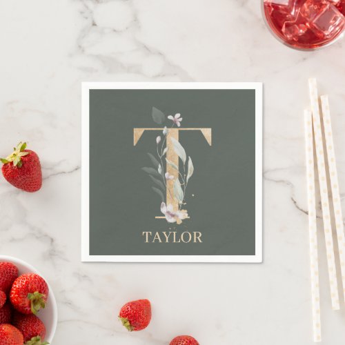 T Monogram Floral Personalized Napkins