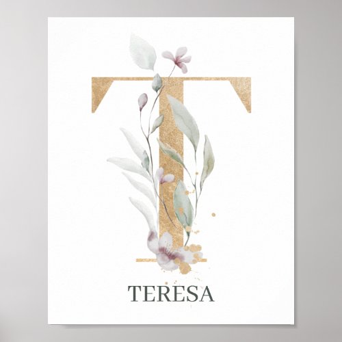 T Monogram Floral Personalized Poster