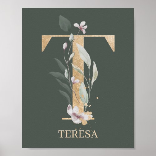T Monogram Floral Personalized Poster