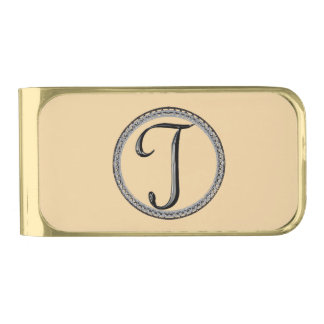 T Monogram Gold Finish Money Clip