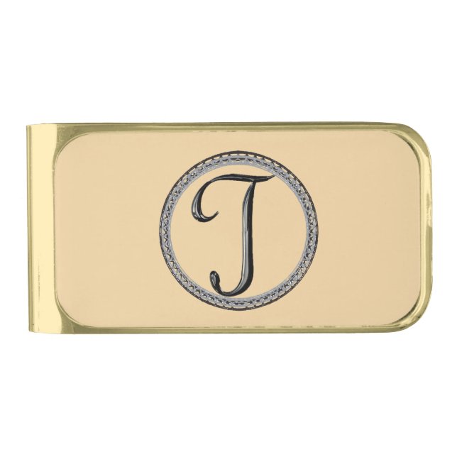 T Monogram Gold Finish Money Clip (Front)
