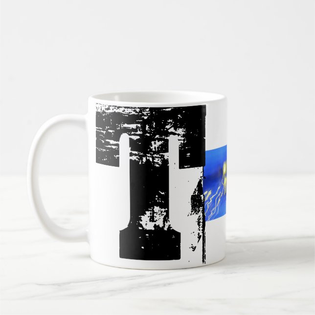 T Monogram Grunge Typographic Mug (Left)