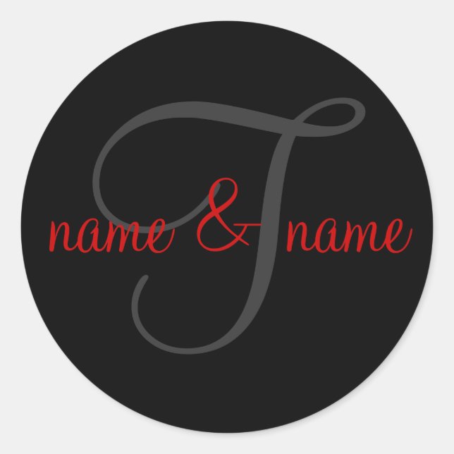 'T" monogram label, personalize first names Classic Round Sticker (Front)