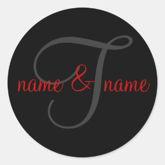 'T" monogram label, personalize first names Classic Round Sticker