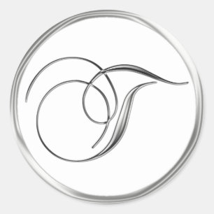 T Monogram Letter Sliver On White Wedding Seal
