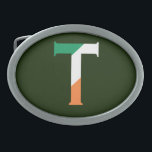 T Monogram overlaid on Irish Flag bbt Belt Buckle<br><div class="desc">T Monogram overlaid on Irish Flag Belt Buckle

Design © Trinkets and Things 2017 - AHP Design. All Rights Reserved.</div>