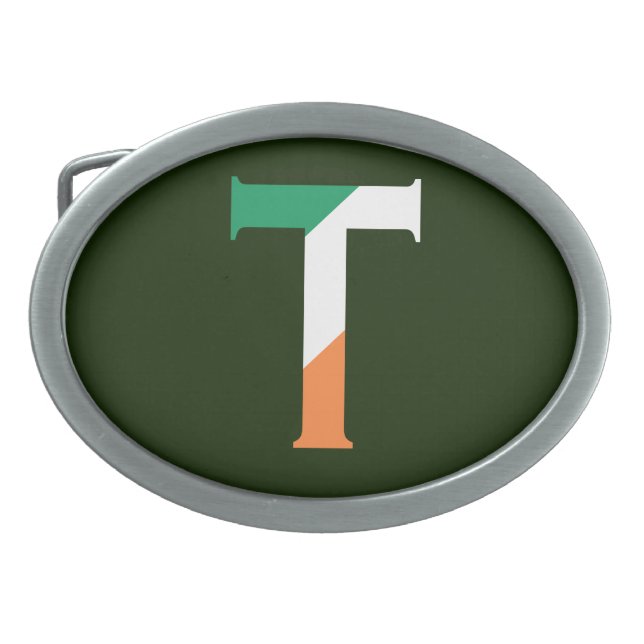 T Monogram overlaid on Irish Flag bbt Belt Buckle (Front)