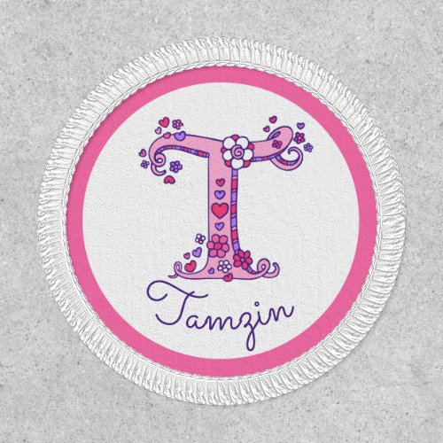 T monogram Tamzin pink purple letter art Patch