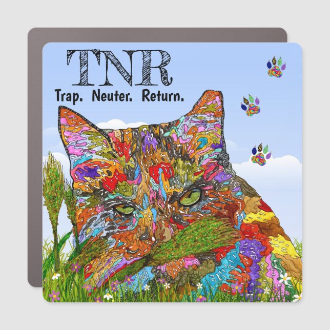 T.N.R. Trap Neuter Return Cat  Car Magnet (Front)
