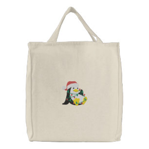 T ngled Penguin Embroidered Tote Bag