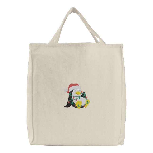 T ngled Penguin Embroidered Tote Bag (Front)