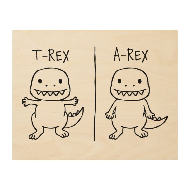 T-Pose T-Rex Sketch Wood Wall Art (Front)