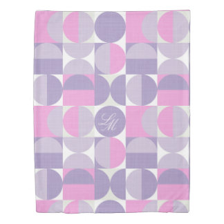 T Retro Monogram Pink Purple Mid-Century Circles Duvet Cover
