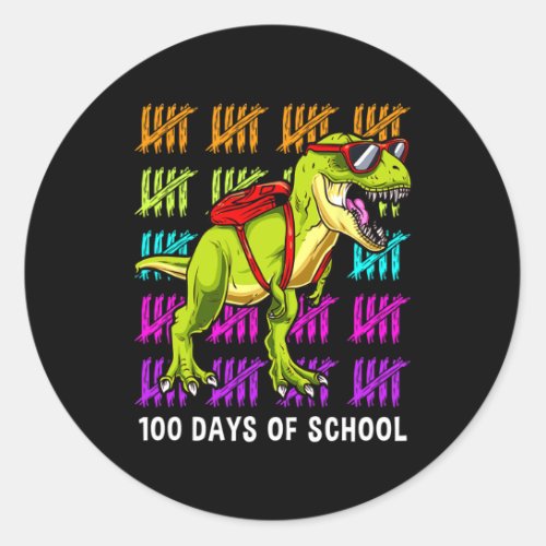 T Rex 100 Days Of School Dinosaur T Rex Kids Boys  Classic Round Sticker