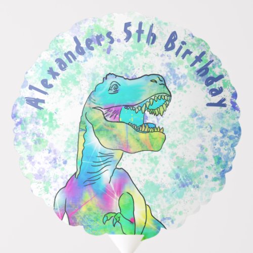 T rex 5th Birthday Party Blue Green Balloon