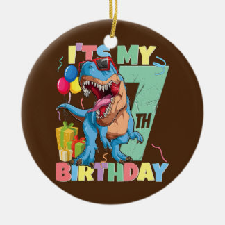 T Rex 7th Birthday Boy Girl 7 Years 2015 Dinosaur Ceramic Ornament