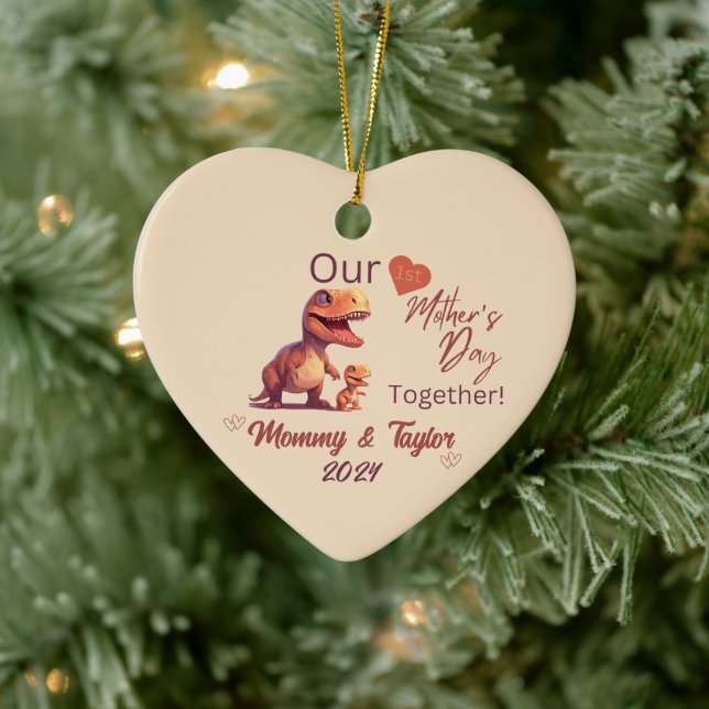  T-Rex and baby, Our First Mother'sDay Together Ceramic Ornament (Tree)