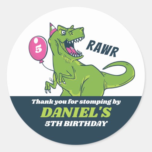 T_Rex and Balloon Dinosaur Kids Birthday Party Classic Round Sticker