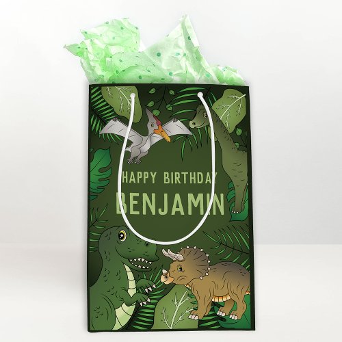 T_rex And Other Dinosaurs Cute Happy Birthday Medium Gift Bag