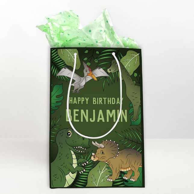 T-rex And Other Dinosaurs Cute Happy Birthday Medium Gift Bag (Creator Uploaded)