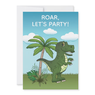 T-rex And Pteranodon Dinosaur Cute Kid's Birthday Invitation