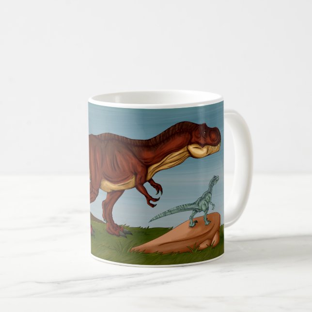 T-Rex and Velociraptor Coffee Mug (Front Right)